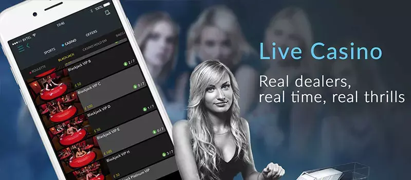 Live casino at Betvictor casino mobile app